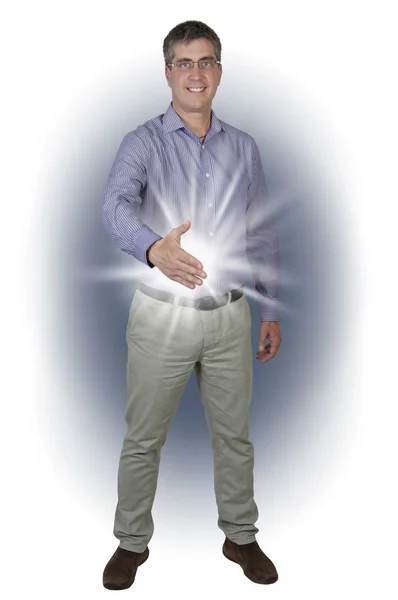 Young man hand with magic light — Stock Photo, Image