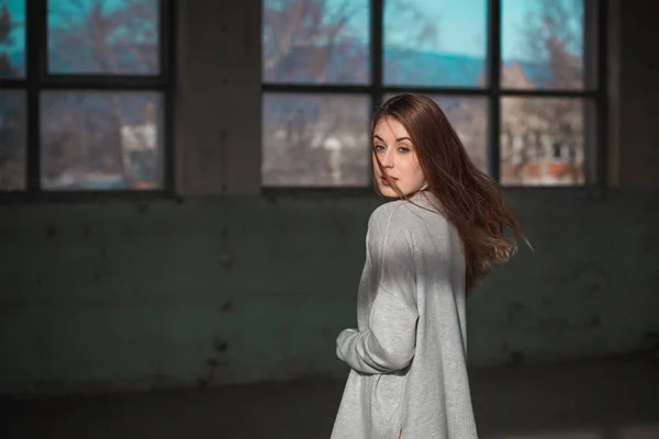 Cute, redhead teenage girl in turquoise sweater. Human emotions, expressions — Stock Photo, Image