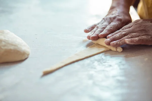 Female Hands Rolling Dough Rolls Process Making Croissant Rolls — Stock Photo, Image