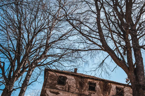 Stary Zniszczony Dom Wsi Wsi Słoneczna Pogoda — Zdjęcie stockowe