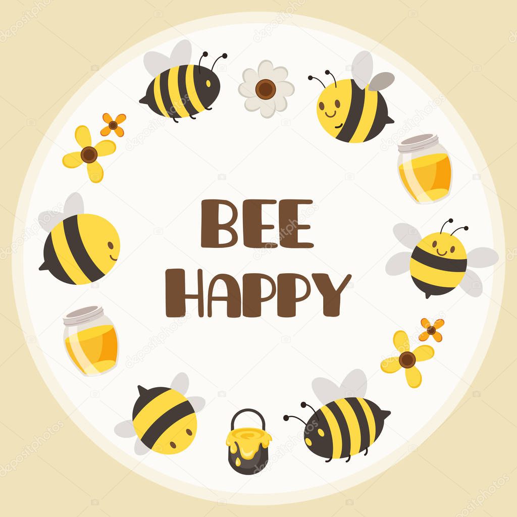 The character of cute yellow bee and black bee in circle frame