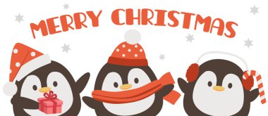Noel temalı şirin penguen koleksiyonu Mutlu Noeller mesajı ile 