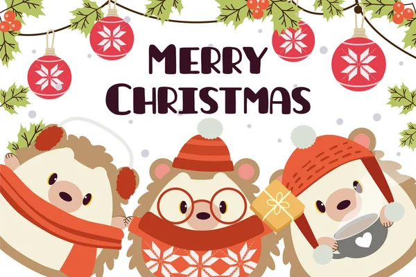 かわいいハリネズミのキャラクターのコレクションは、クリスマスのテーマでアクセサリーを身に着けています — ストックベクタ