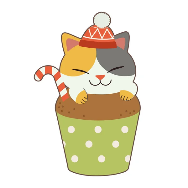 El personaje de lindo gato garp un gran cupcake en el tema de Navidad . — Archivo Imágenes Vectoriales