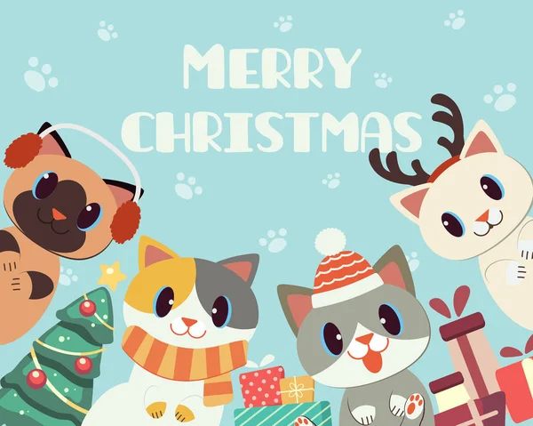 メリークリスマスのテーマでかわいい猫のバナー. — ストックベクタ