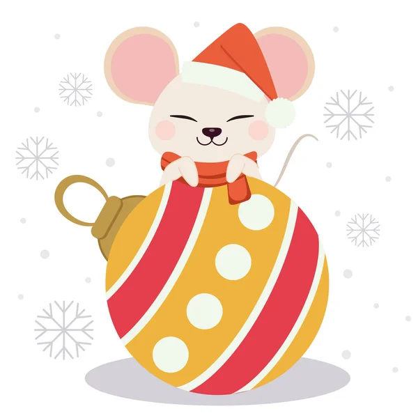 Характер милих мишей з різдвяним м'ячем на білому тлі зі сніжинкою — стоковий вектор