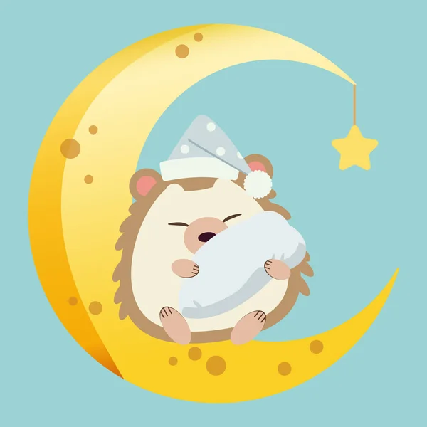 O personagem de ouriço bonito sentado na meia lua —  Vetores de Stock