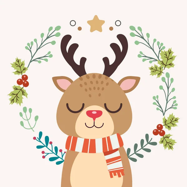 El carácter de ciervo lindo con la corona de Navidad . — Archivo Imágenes Vectoriales