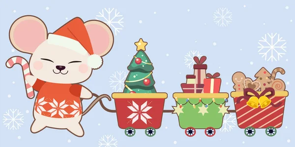 Характер милих мишей з різдвяною іграшкою для поїздів на чорному фоні — стоковий вектор