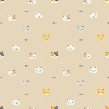 Sarı arka planda balık olan kusursuz kedi deseni.