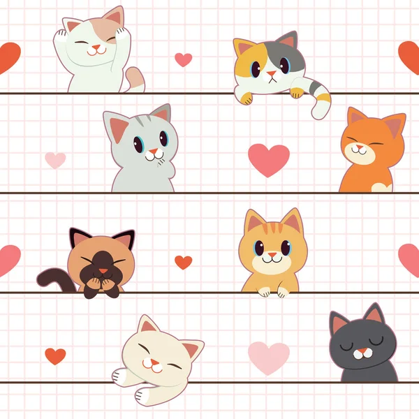 Seamless Cute Pour Love Cute Cat Heart — стоковый вектор