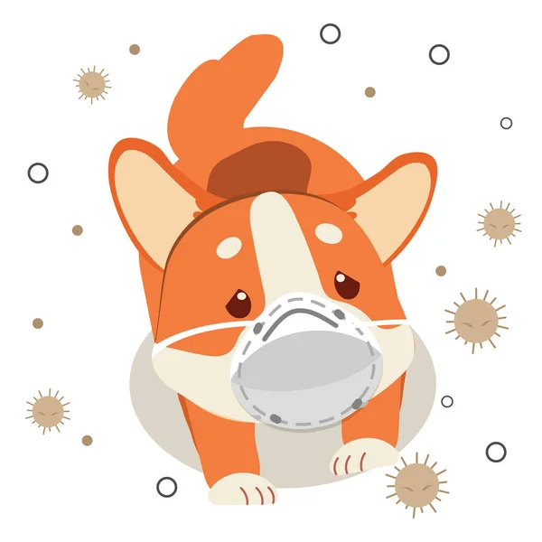 Character Cute Corgi Dog Wear Mask Dust Whi — Stock Vector