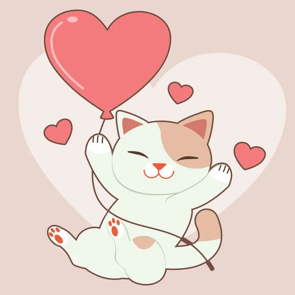 Sevimli Kedi Karakteri Pembe Arka Planda Kalp Balonunu Yakalar Aşk — Stok Vektör