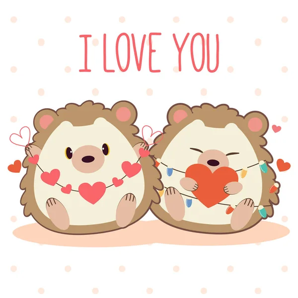 Cute Couple Love Hedgehog White Background Pink Polka Dot Character — Stock Vector