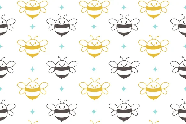 Seamless Pattern Cute Bee White Background — Stock Vector