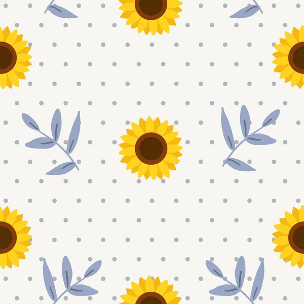 Seamless Pattern Sunflower Leaves Polka Dot Illustation Foe Background Banner — Stock Vector