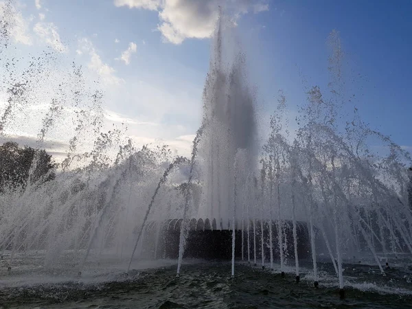 俄罗斯圣彼得堡普里莫尔斯基胜利公园工作喷泉的美丽景色 — 图库照片