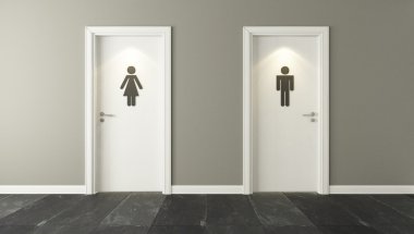 Beyaz tuvalet kapıları için spot ışığı ile erkek ve dişi cinsiyet