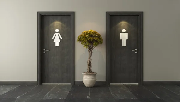 siyah tuvalet kapıları için spot ışığı ile erkek ve dişi cinsiyet