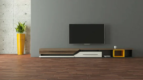 Nowoczesny tv stand z konstrukcja ścian — Zdjęcie stockowe