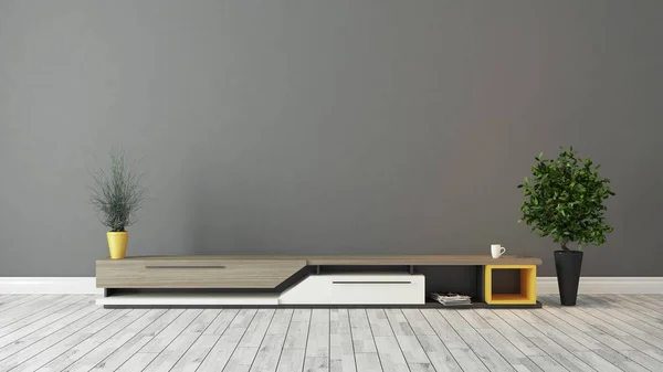 モダンなテレビ台の灰色の茶色の壁の設計 — ストック写真
