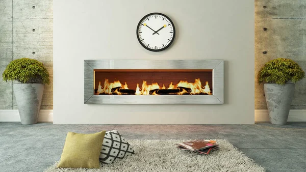 暖炉の装飾デザインのリビング ルーム — ストック写真