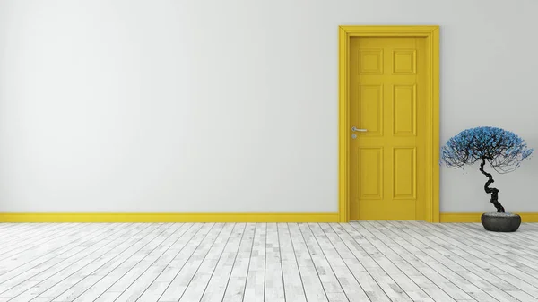 Темно-желтая дверь со стеной — стоковое фото
