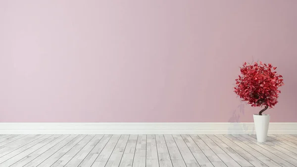 Ροζ τοίχο φόντο με κόκκινο φυτό για διακόσμηση — Φωτογραφία Αρχείου