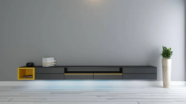 Negro tv stand con planta — Foto de Stock