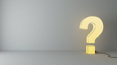 boş odada ışıklı soru işaretleri