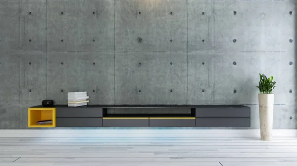 TV odası iç tasarım fikir beton duvar ile