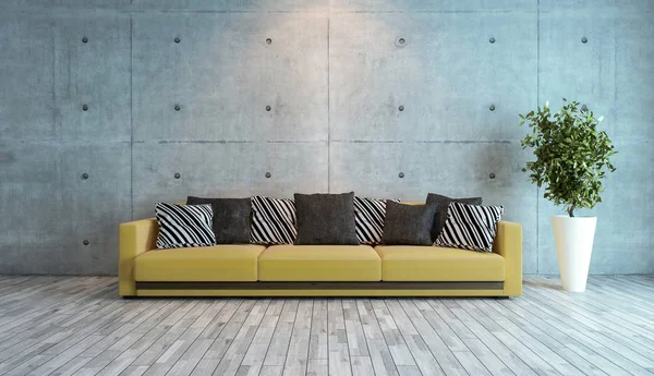 Woonkamer met betonnen muur interieur design idee — Stockfoto