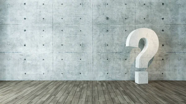 Concrete questions marks in the empty room — Stock Photo, Image