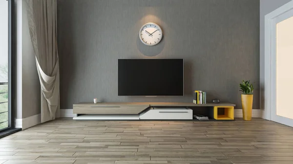 TV stand in the living room decor idea — стоковое фото