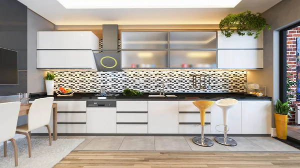 Cozinha branca ideia de decoração de design — Fotografia de Stock