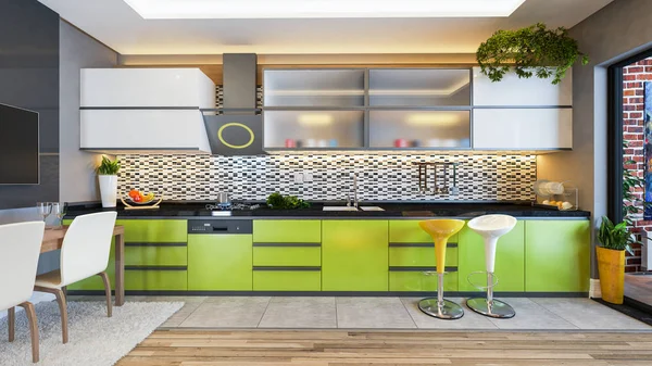 绿色厨房设计装饰理念 — 图库照片