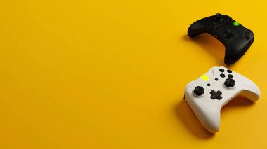 Oyun yarışması. Sarı arka planlı beyaz ve siyah joystick 3D görüntüleme