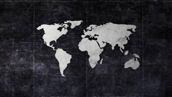 Λευκό Μαρμάρινο Χάρτη Κόσμο Σκούρο Βρώμικο Τοίχο Από Τσιμέντο Απόδοση — Φωτογραφία Αρχείου
