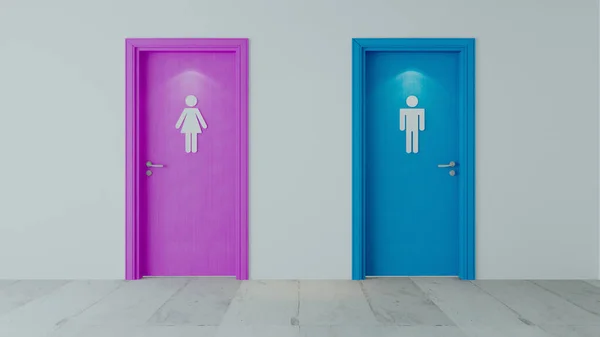 Pink Blue Restroom Wooden Doors White Wall Spot Light White — Stock Photo, Image