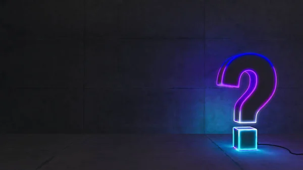 Modrý Fialový Gradient Neonové Světlo Otazník Betonovou Stěnou Vykreslování — Stock fotografie