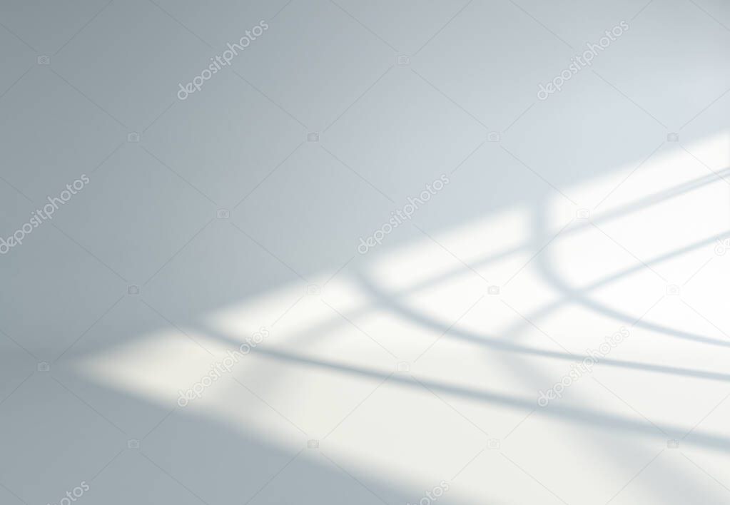 Shadow effect due to sunlight reflection and window frame on curved surface and wall realistic background 3D rendering