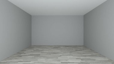 Tahta parke boş oda boyalı duvarlar 3 boyutlu.