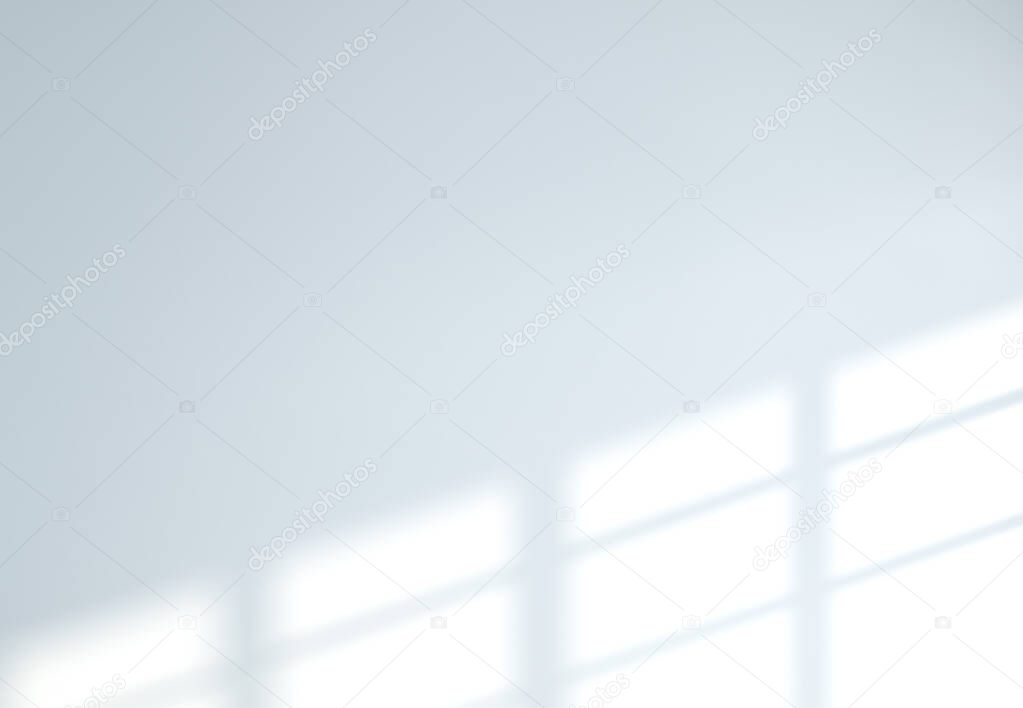 Shadow effect due to sunlight reflection and window frame on white wall realistic background 3D rendering