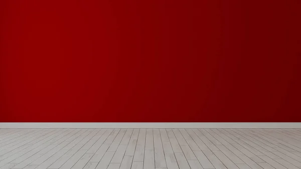 Empty Room Red Painted Wall White Wooden Floor Realistic Rendering — Stock Photo, Image