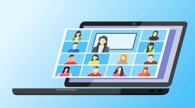 Online Sınıf. Telekonferansla ya da Coronavirus COVID-19 Salgın Kapanış Salgını Ekran TV 'sinde Görüntü Konferansı Çağrısı ile Evden Öğrenmeye Kal. Acil Durum Okulu, Kolej & Kursu.