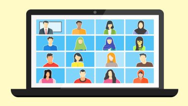 Online Sınıf. Telekonferans web konferansı üzerinden Coronavirus COVID-19 Pandemik Salgın Ekranı sırasında evden Öğren. Acil Shcool, Üniversite Sınavı veya Kursu