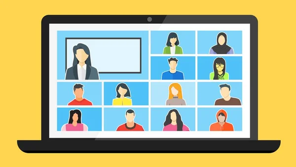Online Sınıf. Telekonferansla ya da Coronavirus COVID-19 Salgın Kapanış Salgını Ekran TV 'sinde Görüntü Konferansı Çağrısı ile Evden Öğrenmeye Kal. Acil Durum Okulu, Kolej & Kursu.