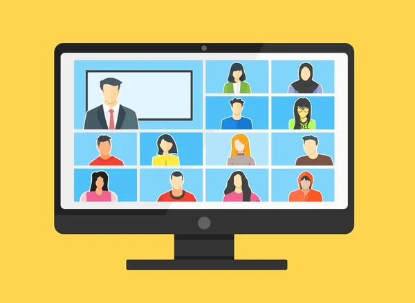 Online Sınıf. Telekonferans web konferansı üzerinden Coronavirus COVID-19 Pandemik Salgın Ekranı sırasında evden Öğren. Acil Shcool, Üniversite Sınavı veya Kursu
