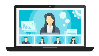 Çevrimiçi Sanal Uzaktan Görüşmeler, TV Video Web Konferansı Telekonferansı. Şirketin CEO 'su Yönetici Müdür & Personel Ekibi Ev WFH Cloud Canlı Yayın Çalışması Öğrenin Webinars Collab 
