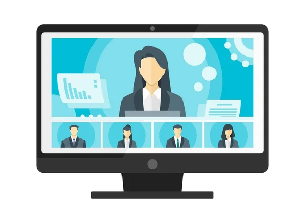 Online Virtual Remote Meetings Video Konferensi Web Teleconference Ceo Perusahaan - Stok Vektor
